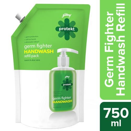 Godrej Protekt Liquid Handwash Refill – Germ Fighter Neem & Aloe Vera, Keeps Skin Hydrated, 750 ml