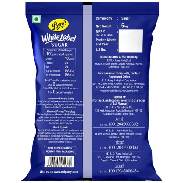 Parry's White Label Sugar, 5 Kg Sulphur Free Process - Image 2